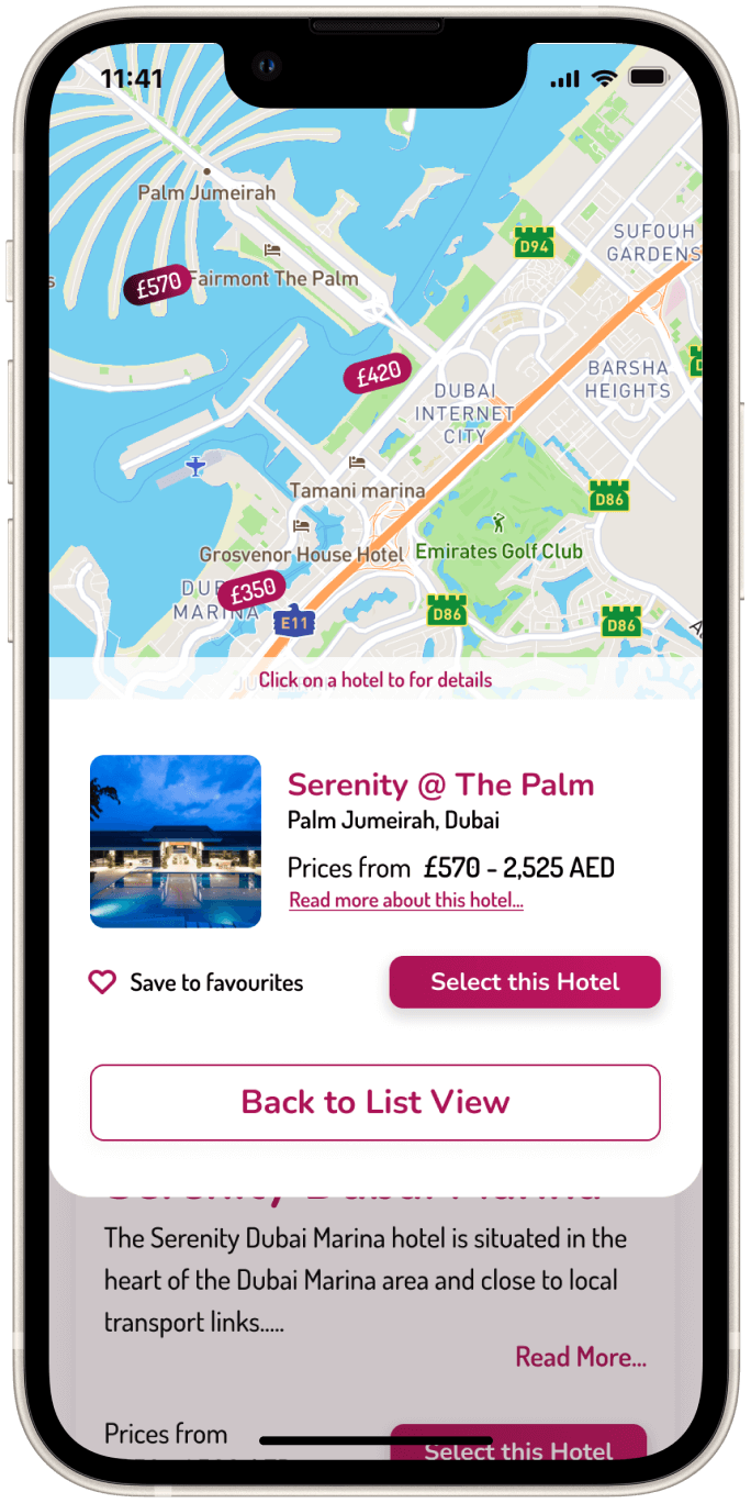 Serenity Hotels App map screen