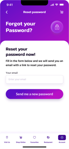 reset password screen for the Greedy Panda app