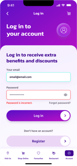 Login screen for the Greedy Panda app