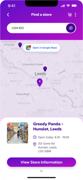 Map screen for Greedy Panda