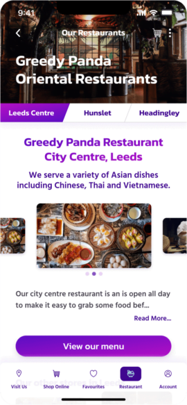 restaurant information screen for Greedy Panda