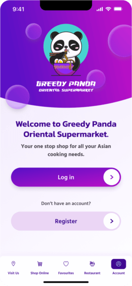 Welcome and login screen for Greedy Panda