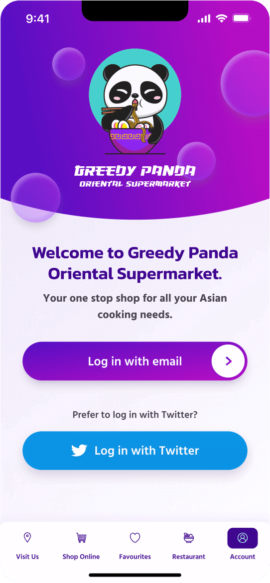 Welcome and login screen for Greedy Panda